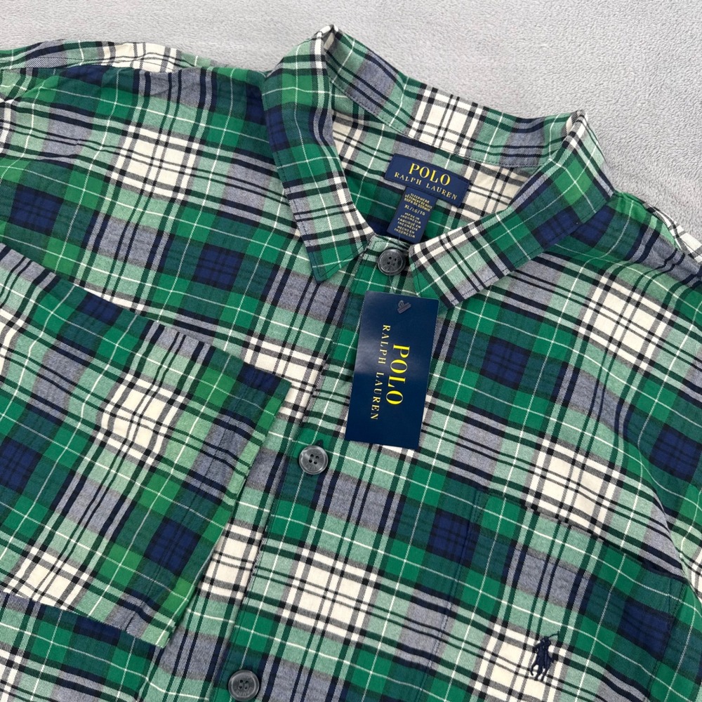 Polo Ralph Lauren Sleepwear Mens XL Green Plaid Long Sleeve Button Down Shirt NW